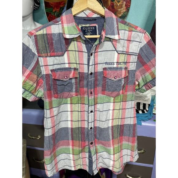 Guess Western Plaid‎ Snap Button up Shirt Women's Size S - Picture 1 of 3